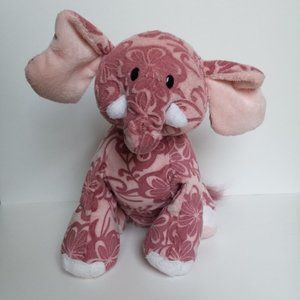Plush Batik Pink Floral Elephant w Tusks Stuffed Animal Toy Webkinz Ganz 9"